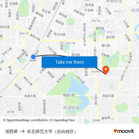 湖西桥 to 东北师范大学（自由校区） map