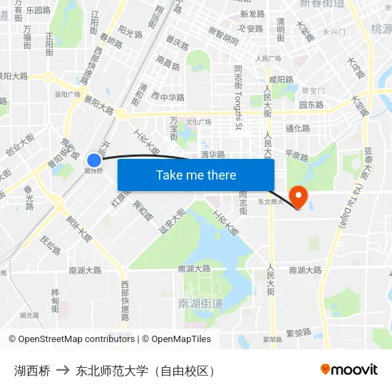 湖西桥 to 东北师范大学（自由校区） map