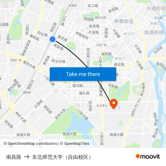 南昌路 to 东北师范大学（自由校区） map