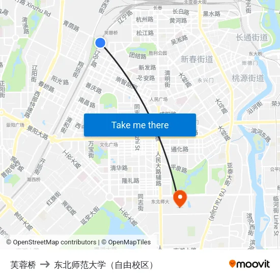 芙蓉桥 to 东北师范大学（自由校区） map