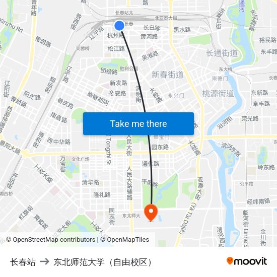 长春站 to 东北师范大学（自由校区） map