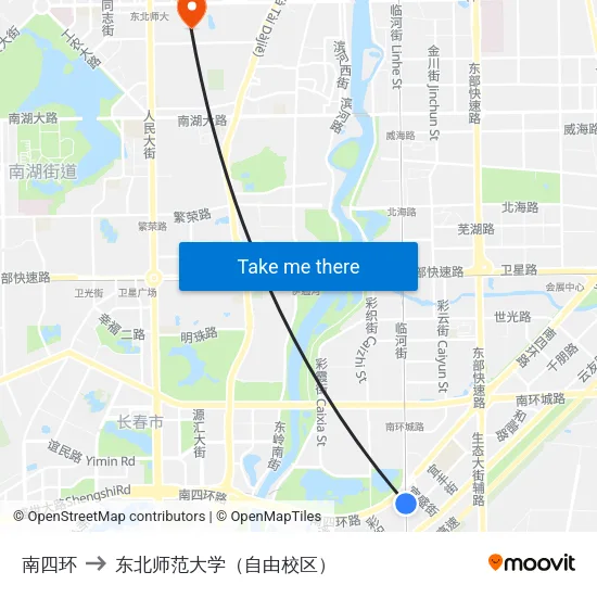 南四环 to 东北师范大学（自由校区） map