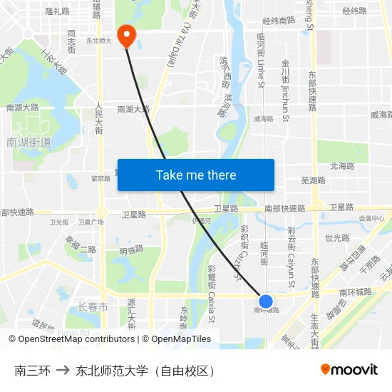 南三环 to 东北师范大学（自由校区） map