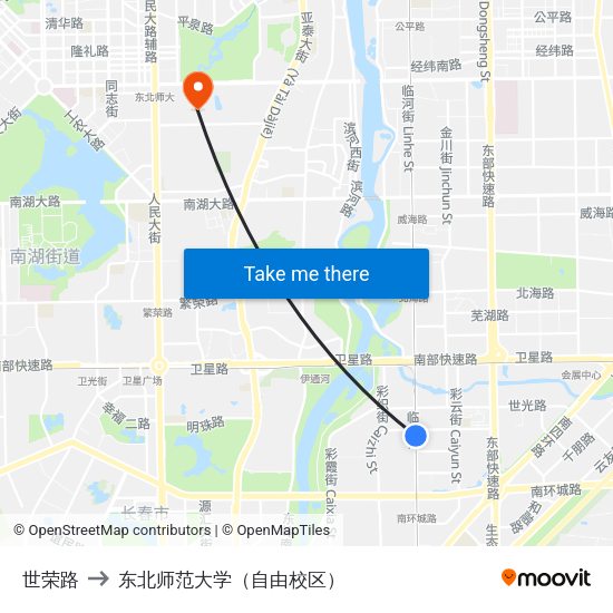 世荣路 to 东北师范大学（自由校区） map