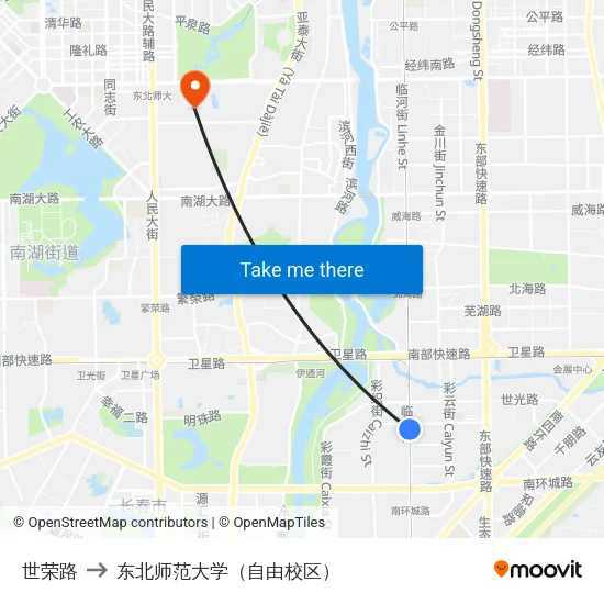 世荣路 to 东北师范大学（自由校区） map
