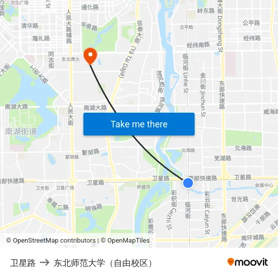 卫星路 to 东北师范大学（自由校区） map