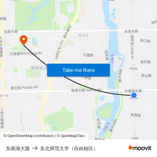 东南湖大路 to 东北师范大学（自由校区） map