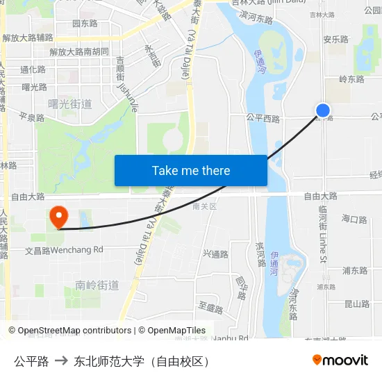 公平路 to 东北师范大学（自由校区） map