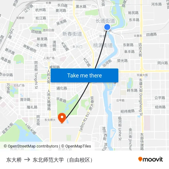 东大桥 to 东北师范大学（自由校区） map