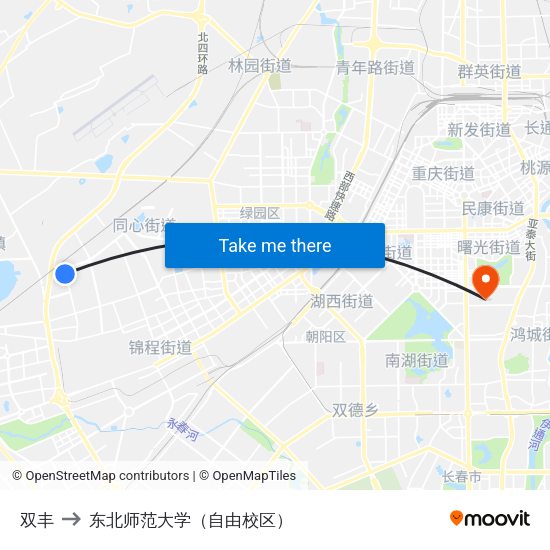 双丰 to 东北师范大学（自由校区） map