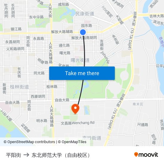 平阳街 to 东北师范大学（自由校区） map