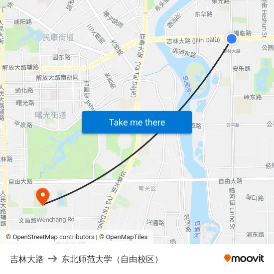 吉林大路 to 东北师范大学（自由校区） map