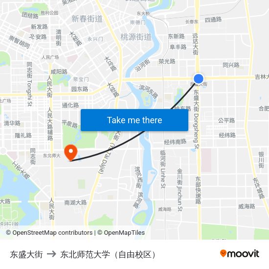 东盛大街 to 东北师范大学（自由校区） map