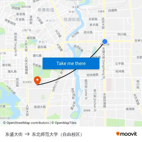 东盛大街 to 东北师范大学（自由校区） map