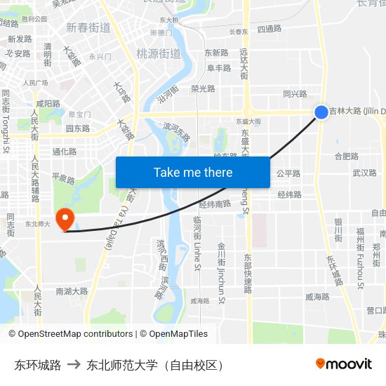 东环城路 to 东北师范大学（自由校区） map