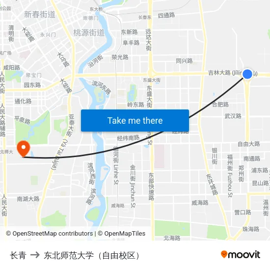 长青 to 东北师范大学（自由校区） map