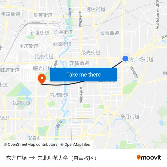 东方广场 to 东北师范大学（自由校区） map