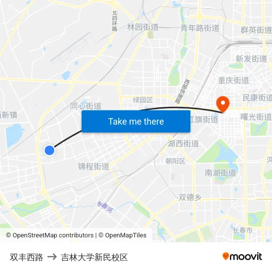 双丰西路 to 吉林大学新民校区 map