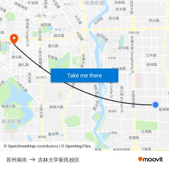 苏州南街 to 吉林大学新民校区 map