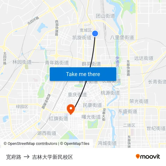 宽府路 to 吉林大学新民校区 map