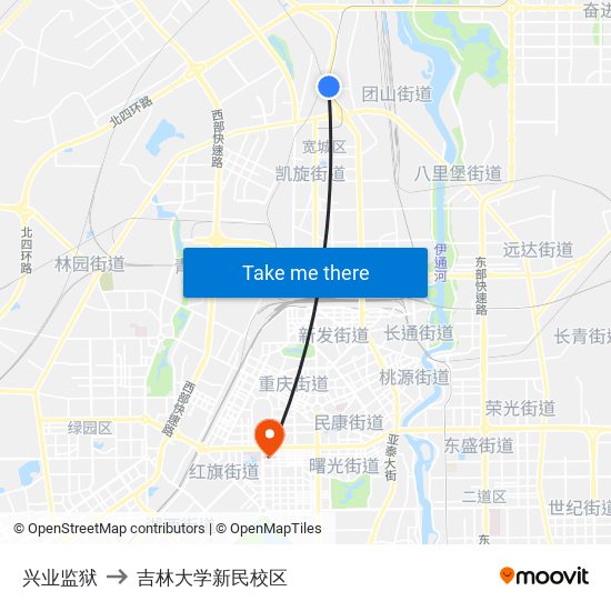 兴业监狱 to 吉林大学新民校区 map