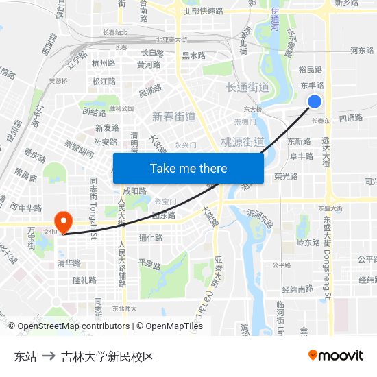 东站 to 吉林大学新民校区 map