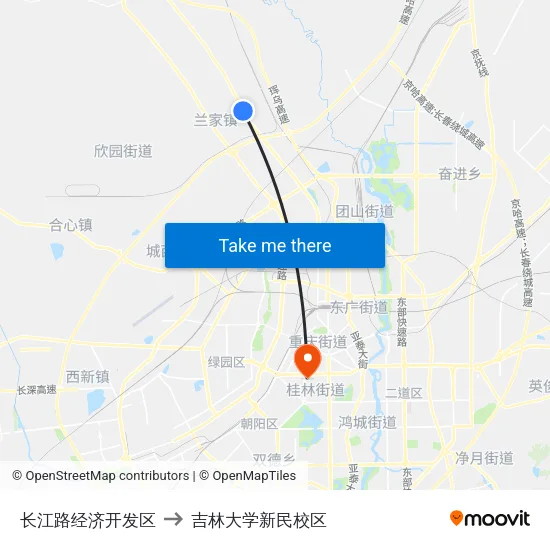 长江路经济开发区 to 吉林大学新民校区 map