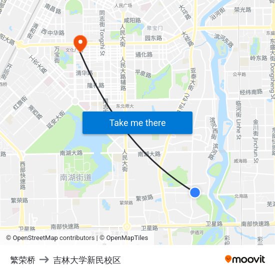 繁荣桥 to 吉林大学新民校区 map
