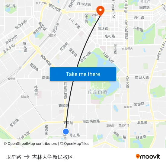 卫星路 to 吉林大学新民校区 map
