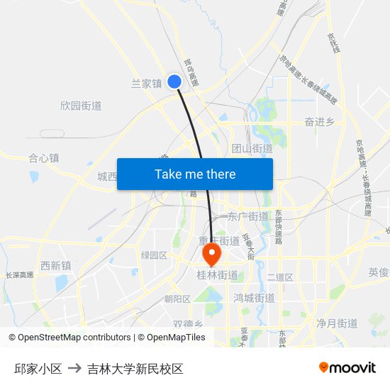 邱家小区 to 吉林大学新民校区 map