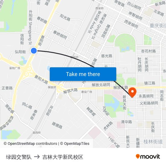 绿园交警队 to 吉林大学新民校区 map