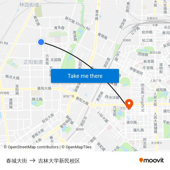 春城大街 to 吉林大学新民校区 map