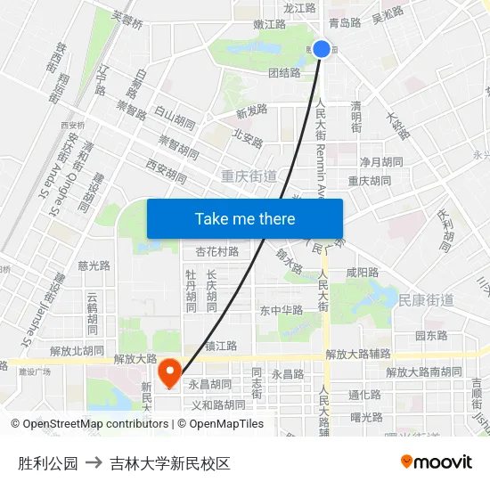 胜利公园 to 吉林大学新民校区 map