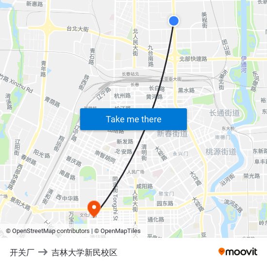 开关厂 to 吉林大学新民校区 map