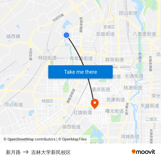 新月路 to 吉林大学新民校区 map