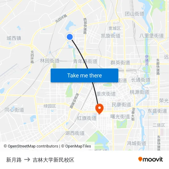 新月路 to 吉林大学新民校区 map