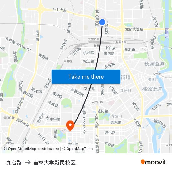 九台路 to 吉林大学新民校区 map