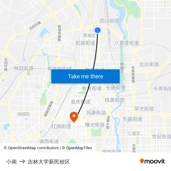 小南 to 吉林大学新民校区 map