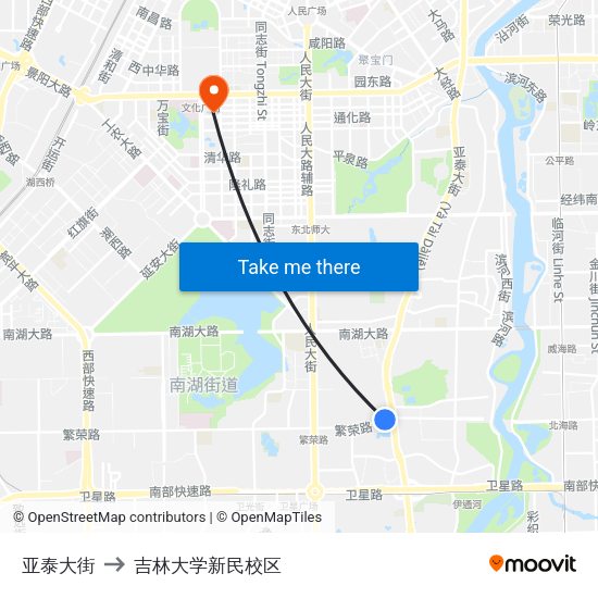 亚泰大街 to 吉林大学新民校区 map