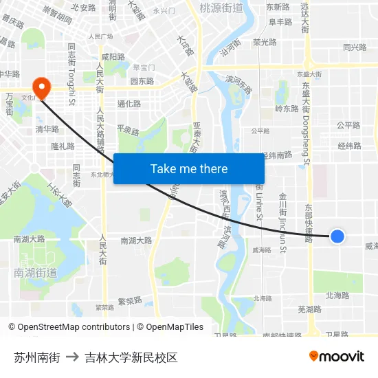 苏州南街 to 吉林大学新民校区 map