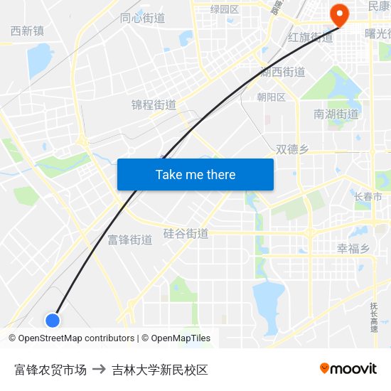 富锋农贸市场 to 吉林大学新民校区 map