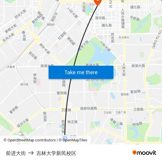 前进大街 to 吉林大学新民校区 map
