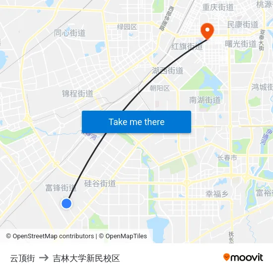 云顶街 to 吉林大学新民校区 map