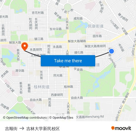 吉顺街 to 吉林大学新民校区 map