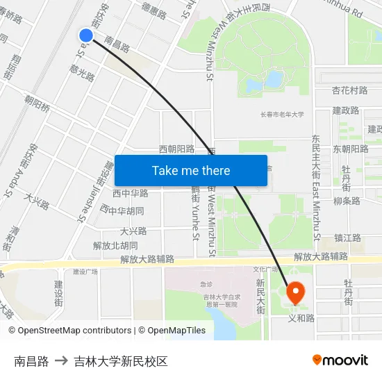 南昌路 to 吉林大学新民校区 map