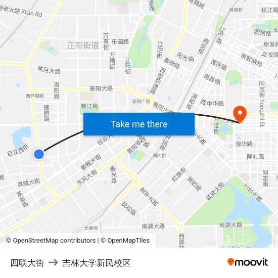 四联大街 to 吉林大学新民校区 map