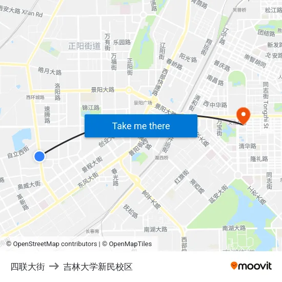 四联大街 to 吉林大学新民校区 map