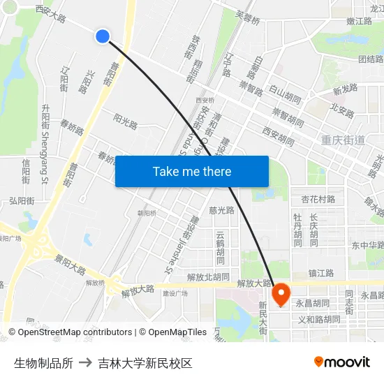 生物制品所 to 吉林大学新民校区 map
