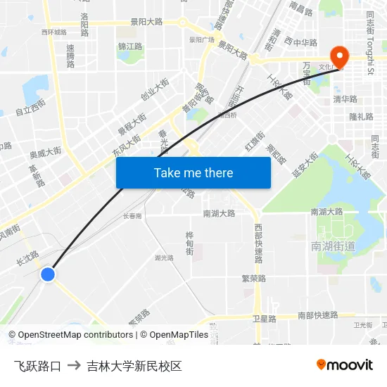 飞跃路口 to 吉林大学新民校区 map