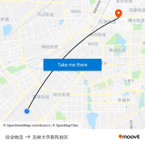 佳业物流 to 吉林大学新民校区 map